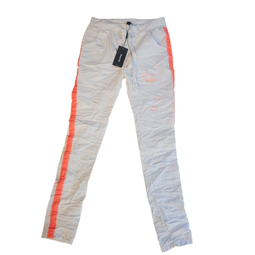 Venti6 Pants Womens XS White Jogger Knit Elastic Waist Star Stripe Casual Italy